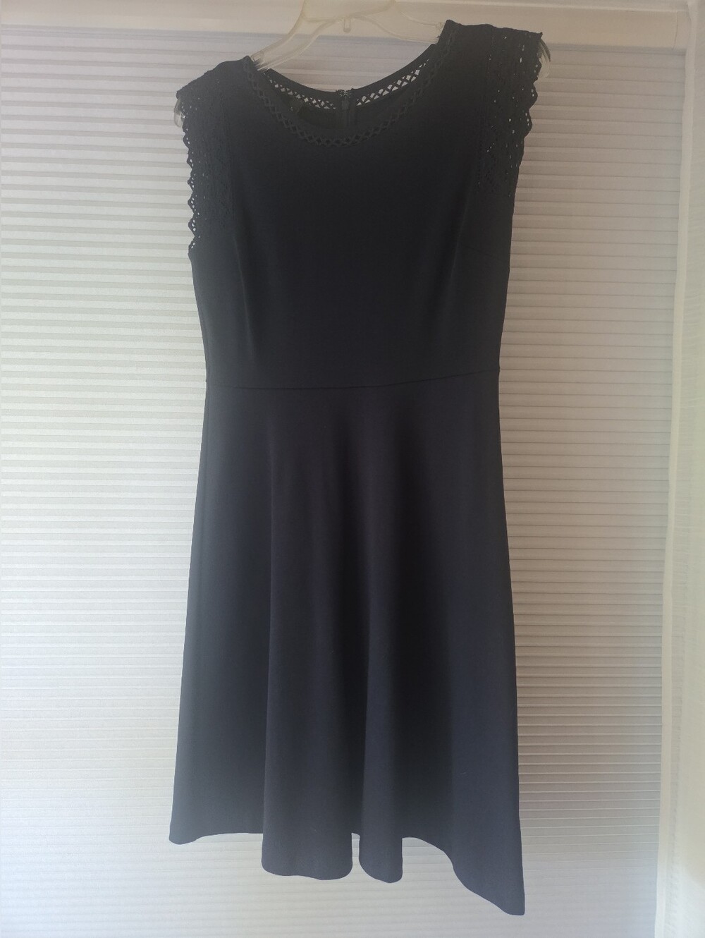 Talbots Dark Blue Size SP Midi Dress Eyelet Sleeves and Design at neckline.
